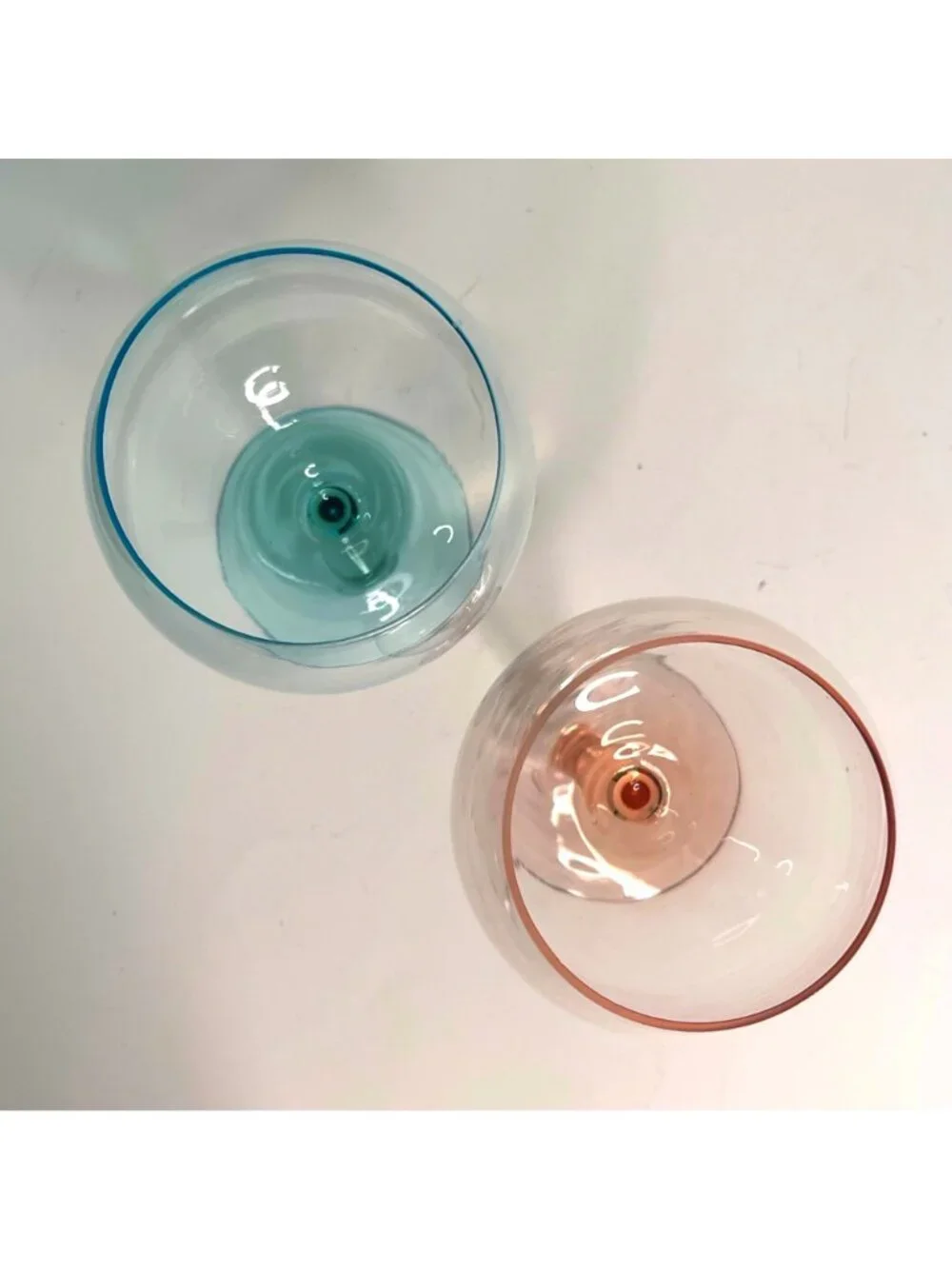 Byrdeen Handblown Crystal Two-Tone Balloon Wine Glasses set of 2 Rio and Cielo